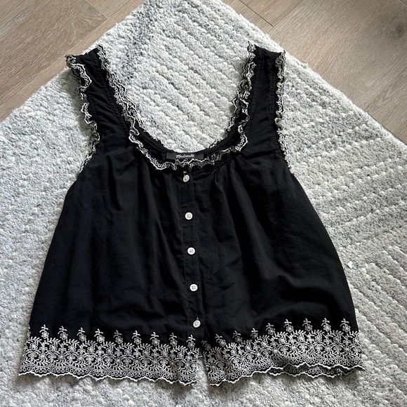 Madewell Tops - Black Sleeveless Top with White Lace Trim